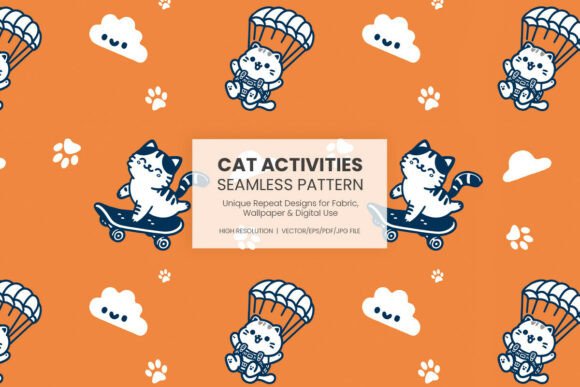 Cat Activities Seamless Pattern: A Modern Design Essential
