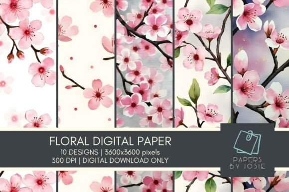 Cherry Blossom Pattern Digital Paper: 10 Floral Designs for Your Projects