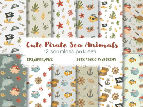 Cute Pirate Sea Animals Pattern Set: A Versatile Resource for Creative Projects