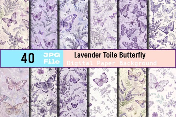 Lavender Toile Butterfly Digital Papers