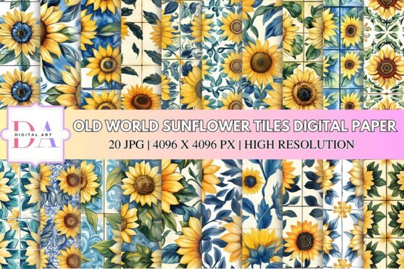 Old World Sunflower Tiles Digital Paper: A Touch of Rustic Elegance for Your Creative Projects
